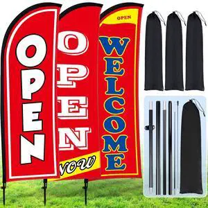 3 Sets Now Open Feather Flag Banner for Business Advertising 7 Feet Tall Grand Opening Feather Flag Sign with Fiberglass Pole Kit Rotating Ground Spike and Portable Bag(Red) 3 Sets Now Open Feather Flag Banner for Business Advertising 7 Feet Tall Grand Opening Feather Flag Sign with Fiberglass Pole Kit Rotating Ground Spike and Portable Bag(Red)