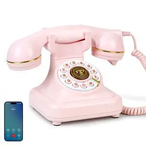 Bluetooth Rotary Landline Phone, Retro Bluetooth Home Phone, Vintage Old Fashioned Telephone with Speakerphone & Volume Control, Wireless Rechargeable Telephone for Bedroom, Home & OfficePink Bluetooth Rotary Landline Phone, Retro Bluetooth Home Phone, Vintage Old Fashioned Telephone with Speakerphone & Volume Control, Wireless Rechargeable Telephone for Bedroom, Home & OfficePink