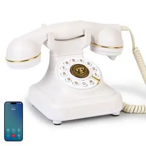 Bluetooth Rotary Landline Phone, Retro Bluetooth Home Phone, Vintage Old Fashioned Telephone with Speakerphone & Volume Control, Wireless Rechargeable Telephone for Bedroom, Home & Office, White Bluetooth Rotary Landline Phone, Retro Bluetooth Home Phone, Vintage Old Fashioned Telephone with Speakerphone & Volume Control, Wireless Rechargeable Telephone for Bedroom, Home & Office, White