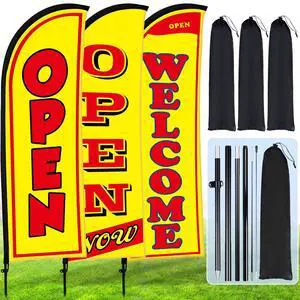 3 Sets Now Open Feather Flag Banner for Business Advertising 7 Feet Tall Grand Opening Feather Flag Sign with Fiberglass Pole Kit Rotating Ground Spike and Portable Bag (Yellow) 3 Sets Now Open Feather Flag Banner for Business Advertising 7 Feet Tall Grand Opening Feather Flag Sign with Fiberglass Pole Kit Rotating Ground Spike and Portable Bag (Yellow)