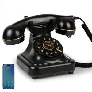 Bluetooth Rotary Landline Phone, Retro Bluetooth Home Phone, Vintage Old Fashioned Telephone with Speakerphone & Volume Control, Wireless Rechargeable Telephone for Bedroom, Home & Office, Black Bluetooth Rotary Landline Phone, Retro Bluetooth Home Phone, Vintage Old Fashioned Telephone with Speakerphone & Volume Control, Wireless Rechargeable Telephone for Bedroom, Home & Office, Black