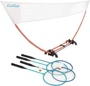 EastPoint Easy Setup Badminton Set - 15 ft Net, 4 Rackets, 2 Shuttlecocks - Quick Setup Net for Backyard Games - Steel Shaft Badminton Rackets for Family Games - Durable Shuttlecocks for Outdoors EastPoint Easy Setup Badminton Set - 15 ft Net, 4 Rackets, 2 Shuttlecocks - Quick Setup Net for Backyard Games - Steel Shaft Badminton Rackets for Family Games - Durable Shuttlecocks for Outdoors