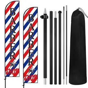 2 Set Barber Flag Barbershop Themed Swooper Flag Banner with Pole Kit Open Feather Barber Sign for Salon Business Advertising Outdoor Outside(14.8 Ft) 2 Set Barber Flag Barbershop Themed Swooper Flag Banner with Pole Kit Open Feather Barber Sign for Salon Business Advertising Outdoor Outside(14.8 Ft)