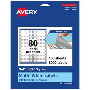 TrueBlock Matte White Square Labels, Sure Feed Technology, 0.75" x 0.75", 8,000 Matte White Labels, Print-to-The-Edge, Laser/Inkjet Printable, Great for Product Merchandising Stickers TrueBlock Matte White Square Labels, Sure Feed Technology, 0.75" x 0.75", 8,000 Matte White Labels, Print-to-The-Edge, Laser/Inkjet Printable, Great for Product Merchandising Stickers