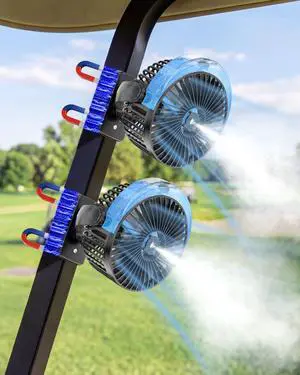 2-Pack Magnetic Golf Cart Fan with Misting, 12000mAh Battery Operated Portable Fan 4 Speeds, LED Lantern, Universal Fit for EZGO Club Car Yamaha, Cruise Ship Accessories Travel Essentials 2-Pack Magnetic Golf Cart Fan with Misting, 12000mAh Battery Operated Portable Fan 4 Speeds, LED Lantern, Universal Fit for EZGO Club Car Yamaha, Cruise Ship Accessories Travel Essentials