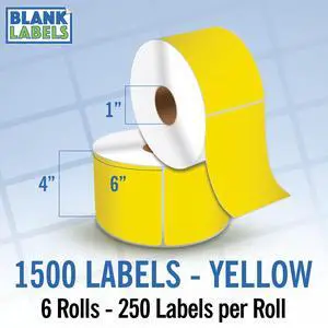 4" X 6" Direct Thermal Shipping Labels | Yellow | 1" Cores w/Perfs Easy Tear | Made in USA | Printing Label | 1500 Labels | 250 Labels per Roll | 6 Rolls 4" X 6" Direct Thermal Shipping Labels | Yellow | 1" Cores w/Perfs Easy Tear | Made in USA | Printing Label | 1500 Labels | 250 Labels per Roll | 6 Rolls