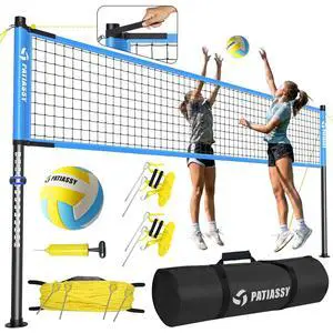 Outdoor Volleyball Net System, 32FT Regulation Size Anti-Sag Net, Quick Setup Adjustable Height Poles, Volleyball Set with Pump, Boundary Line and Carry Bag for Backyard Beach Lawn Outdoor Volleyball Net System, 32FT Regulation Size Anti-Sag Net, Quick Setup Adjustable Height Poles, Volleyball Set with Pump, Boundary Line and Carry Bag for Backyard Beach Lawn