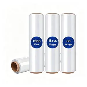 Plastic Wrap Stretch Film - Industrial Strength up to 600% Stretch 20 Microns Clear Durable Adhering Packing Moving Heavy Duty Shrink Film Box of 4 (60 Gauge, 18'' x 1500') Plastic Wrap Stretch Film - Industrial Strength up to 600% Stretch 20 Microns Clear Durable Adhering Packing Moving Heavy Duty Shrink Film Box of 4 (60 Gauge, 18'' x 1500')