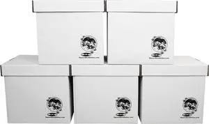 Durable Set of 5 12 inch Vinyl Record Storage Boxes - Heavy-Duty Cardboard Construction with Removable Lid - Holds Up to 90 Records Each - Built Tough for Long-Term, Secure Archival Storage - #12BC13 Durable Set of 5 12 inch Vinyl Record Storage Boxes - Heavy-Duty Cardboard Construction with Removable Lid - Holds Up to 90 Records Each - Built Tough for Long-Term, Secure Archival Storage - #12BC13