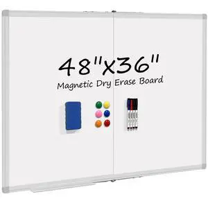 Dry Erase White Board 48 X 36 Inch, Wall-Mounted Silver Aluminum Frame Marker Presentation Board, 4' X 3' Foldable Portable Whiteboard with Pen Tray for School, Classroom, Office & Home Dry Erase White Board 48 X 36 Inch, Wall-Mounted Silver Aluminum Frame Marker Presentation Board, 4' X 3' Foldable Portable Whiteboard with Pen Tray for School, Classroom, Office & Home