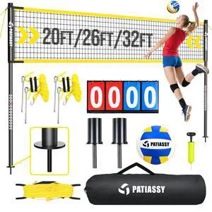 Outdoor Volleyball Net System, 32FT Regulation Size Anti-Sag Net, Quick Setup Adjustable Height Poles, Volleyball Set with Pump, Boundary Line and Carry Bag for Backyard Beach Lawn Outdoor Volleyball Net System, 32FT Regulation Size Anti-Sag Net, Quick Setup Adjustable Height Poles, Volleyball Set with Pump, Boundary Line and Carry Bag for Backyard Beach Lawn