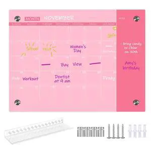 Pink Glass Dry Erase Whiteboard, 18" x 24", Frameless Glass White Board for Home, School, Office Pink Glass Dry Erase Whiteboard, 18" x 24", Frameless Glass White Board for Home, School, Office