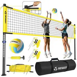 Outdoor Volleyball Net System, 32FT Regulation Size Anti-Sag Net, Quick Setup Adjustable Height Poles, Volleyball Set with Pump, Boundary Line and Carry Bag for Backyard Beach Lawn Outdoor Volleyball Net System, 32FT Regulation Size Anti-Sag Net, Quick Setup Adjustable Height Poles, Volleyball Set with Pump, Boundary Line and Carry Bag for Backyard Beach Lawn