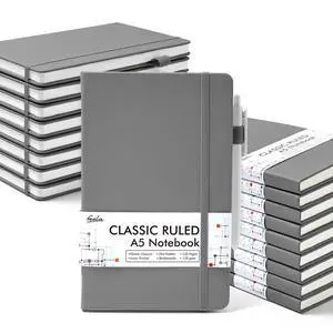 18 Pack Journal Notebook for Work, Business Notebook Bulk Hardcover Lined Writing Journal with Pen Holder for Men Women Note Taking, with 18 Black Pens, 120 GSM, 5.1x8.3, A5, Gray 18 Pack Journal Notebook for Work, Business Notebook Bulk Hardcover Lined Writing Journal with Pen Holder for Men Women Note Taking, with 18 Black Pens, 120 GSM, 5.1x8.3, A5, Gray