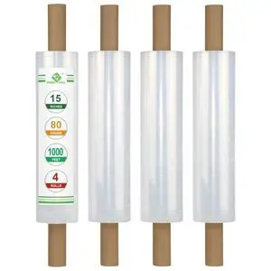Stretch Film Wrap - Industrial Clear Plastic Stretch Wrap 1000 Feet 80 Gauge 4 Packs with Handle, Pallet Wrap for Packing, Moving Supplies, Packing Wrap Plastic Roll 15 Inches Stretch Film Wrap - Industrial Clear Plastic Stretch Wrap 1000 Feet 80 Gauge 4 Packs with Handle, Pallet Wrap for Packing, Moving Supplies, Packing Wrap Plastic Roll 15 Inches