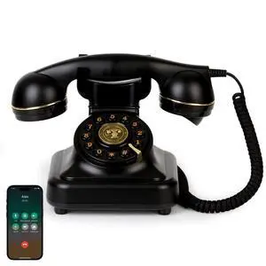 Vintage Bluetooth Phone, Retro Desk Telephone with Gold Accents, Loud Nostalgic Ringtones, Bluetooth Connects to Smartphone for Home & Office, Black Vintage Bluetooth Phone, Retro Desk Telephone with Gold Accents, Loud Nostalgic Ringtones, Bluetooth Connects to Smartphone for Home & Office, Black
