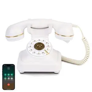 Vintage Bluetooth Phone, Retro Desk Telephone with Gold Accents, Loud Nostalgic Ringtones, Bluetooth Connects to Smartphone for Home & Office, White Vintage Bluetooth Phone, Retro Desk Telephone with Gold Accents, Loud Nostalgic Ringtones, Bluetooth Connects to Smartphone for Home & Office, White