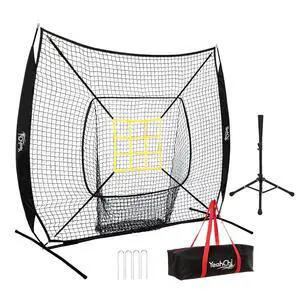 7x7 Ft Baseball and Softball Training Net with Batting Tee, Strike Zone Target, Portable Hitting and Pitching Practice Set 7x7 Ft Baseball and Softball Training Net with Batting Tee, Strike Zone Target, Portable Hitting and Pitching Practice Set