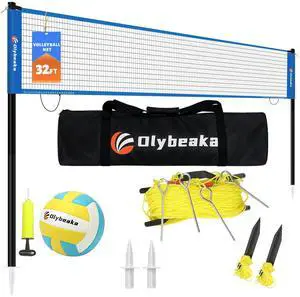 32ft Regulation Size Portable Outdoor Volleyball Net Set System for Backyard Beach with Height Adjustable Poles, PU Volleyball and Pump, Carry Bag, Boundary Line - Easy Set Up & Anti-Sagging 32ft Regulation Size Portable Outdoor Volleyball Net Set System for Backyard Beach with Height Adjustable Poles, PU Volleyball and Pump, Carry Bag, Boundary Line - Easy Set Up & Anti-Sagging