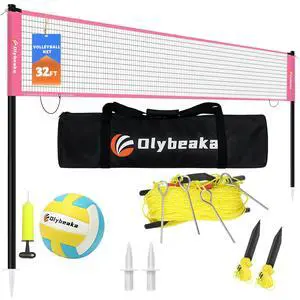 32ft Regulation Size Portable Outdoor Volleyball Net Set System for Backyard Beach with Height Adjustable Poles, PU Volleyball and Pump, Carry Bag, Boundary Line - Easy Set Up & Anti-Sagging 32ft Regulation Size Portable Outdoor Volleyball Net Set System for Backyard Beach with Height Adjustable Poles, PU Volleyball and Pump, Carry Bag, Boundary Line - Easy Set Up & Anti-Sagging