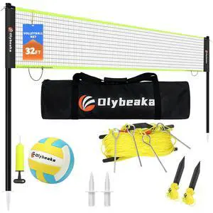 32ft Regulation Size Portable Outdoor Volleyball Net Set System for Backyard Beach with Height Adjustable Poles, PU Volleyball and Pump, Carry Bag, Boundary Line - Easy Set Up & Anti-Sagging 32ft Regulation Size Portable Outdoor Volleyball Net Set System for Backyard Beach with Height Adjustable Poles, PU Volleyball and Pump, Carry Bag, Boundary Line - Easy Set Up & Anti-Sagging