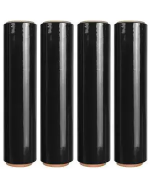 18" Black Stretch Wrap Roll, Heavy Duty 18 Inch 1500ft Shrink Wrap, 4 Pack | Industrial Strength, 80 Gauge Stretch Film, Self-Adhesive Cling, Plastic Wrap for Pallet Wrapping Shipping Moving Furniture 18" Black Stretch Wrap Roll, Heavy Duty 18 Inch 1500ft Shrink Wrap, 4 Pack | Industrial Strength, 80 Gauge Stretch Film, Self-Adhesive Cling, Plastic Wrap for Pallet Wrapping Shipping Moving Furniture