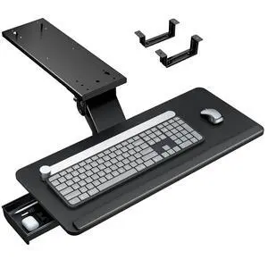 Keyboard Tray Under Desk Slide Out, 25 x 11 inch, Black | with Storage Drawer, Height Adjustable Swivel Tilt, Ergonomic Under Desk Mount Keyboard & Mouse Holder for Gaming Home Office Keyboard Tray Under Desk Slide Out, 25 x 11 inch, Black | with Storage Drawer, Height Adjustable Swivel Tilt, Ergonomic Under Desk Mount Keyboard & Mouse Holder for Gaming Home Office