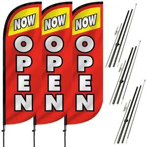 Feather Flag Pole Kit 3-Pack Bundle - 7ft Tall Grand Opening Advertising Banners with Poles and Ground Spikes - Now Open Red & Yellow Feather Flag Pole Kit 3-Pack Bundle - 7ft Tall Grand Opening Advertising Banners with Poles and Ground Spikes - Now Open Red & Yellow