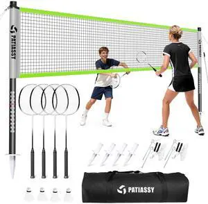 Badminton Set for Backyard, Outdoor Badminton Net with Anti-Sag Design, 4 Professional Badminton Rackets, 4 Shuttlecocks and Carry Bag for Lawn or Beach Badminton Set for Backyard, Outdoor Badminton Net with Anti-Sag Design, 4 Professional Badminton Rackets, 4 Shuttlecocks and Carry Bag for Lawn or Beach