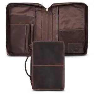 Bible Covers for Men and Women - Top Grain Buffalo Leather - Genuine Leather Bible Cover with Pockets, Zipper, and Bookmark - Bible case - Book Cover - Large Dark Brown Bible Covers for Men and Women - Top Grain Buffalo Leather - Genuine Leather Bible Cover with Pockets, Zipper, and Bookmark - Bible case - Book Cover - Large Dark Brown