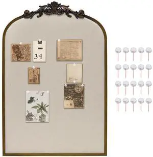 Arch Fabric Pinboard, Antique Gold Bulletin Boards 24"x36", Vintage Cork Board with Ornate Iron Frame for Wall Unique Display, Organization and Decor Options Arch Fabric Pinboard, Antique Gold Bulletin Boards 24"x36", Vintage Cork Board with Ornate Iron Frame for Wall Unique Display, Organization and Decor Options