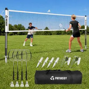 Badminton Set for Backyard, Outdoor Badminton Net with Anti-Sag Design, 4 Professional Badminton Rackets, 4 Shuttlecocks and Carry Bag for Lawn or Beach Badminton Set for Backyard, Outdoor Badminton Net with Anti-Sag Design, 4 Professional Badminton Rackets, 4 Shuttlecocks and Carry Bag for Lawn or Beach