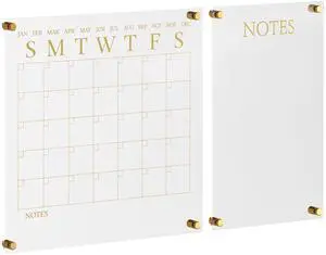Grayson Acrylic Wall Calendar and Notes Board with Dry Erase Marker, Clear with Gold Print, Set of 2 Grayson Acrylic Wall Calendar and Notes Board with Dry Erase Marker, Clear with Gold Print, Set of 2