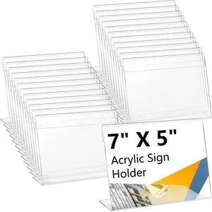 100 Pcs 7x5 Inch Clear Acrylic Sign Holder Plastic L-shape Vertical Menu Stand, Picture Photo Frames, Table Paper Holder, Flyer Sign Display Stand for Restaurants, Store, Office, Wedding 100 Pcs 7x5 Inch Clear Acrylic Sign Holder Plastic L-shape Vertical Menu Stand, Picture Photo Frames, Table Paper Holder, Flyer Sign Display Stand for Restaurants, Store, Office, Wedding