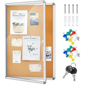 36 x 24 Inch Enclosed Bulletin Board with Locking Door Fabric Cork Outdoor Bulletin Board Lockable Display Case, Tamperproof Aluminum Frame Noticeboard Wall-Mounted for School, Office 36 x 24 Inch Enclosed Bulletin Board with Locking Door Fabric Cork Outdoor Bulletin Board Lockable Display Case, Tamperproof Aluminum Frame Noticeboard Wall-Mounted for School, Office