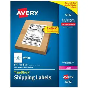 Half-Sheet Printable Shipping Labels, 5.5" x 8.5" Customizable Stickers, White, 500 Blank Mailing Labels, Great for Mailing, Shipping, Organizing, and More (5912) Half-Sheet Printable Shipping Labels, 5.5" x 8.5" Customizable Stickers, White, 500 Blank Mailing Labels, Great for Mailing, Shipping, Organizing, and More (5912)