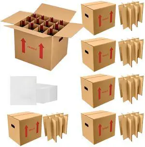 6-Pack 12-Bottle Wine Boxes for Moving 14"x12"x13" Wine Shipping Boxes with Reinforced Cardboard, Divider Kits & Handles,Glassware Packing Kits with Corrugated Dividers for Moving, Travel 6-Pack 12-Bottle Wine Boxes for Moving 14"x12"x13" Wine Shipping Boxes with Reinforced Cardboard, Divider Kits & Handles,Glassware Packing Kits with Corrugated Dividers for Moving, Travel