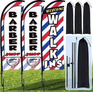 3 Sets 12ft Barber Shop Welcome Walk Ins Feather Flag Signs Barbershop Banner Swooper Flag with Flagpole Ground Stake Portable Bag for Salon Business Outdoor Advertising 3 Sets 12ft Barber Shop Welcome Walk Ins Feather Flag Signs Barbershop Banner Swooper Flag with Flagpole Ground Stake Portable Bag for Salon Business Outdoor Advertising