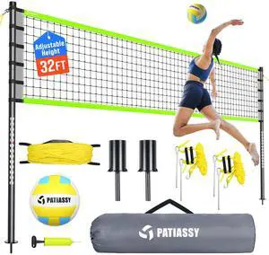 Outdoor Volleyball Net Set for Backyard & Beach, 32FT Regulation Size, Easy Setup Adjustable Height Poles, Portable Net System with PU Volleyball, Pump & Carry Bag Outdoor Volleyball Net Set for Backyard & Beach, 32FT Regulation Size, Easy Setup Adjustable Height Poles, Portable Net System with PU Volleyball, Pump & Carry Bag