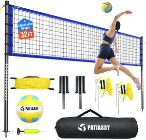 Outdoor Volleyball Net Set for Backyard & Beach, 32FT Regulation Size, Easy Setup Adjustable Height Poles, Portable Net System with PU Volleyball, Pump & Carry Bag Outdoor Volleyball Net Set for Backyard & Beach, 32FT Regulation Size, Easy Setup Adjustable Height Poles, Portable Net System with PU Volleyball, Pump & Carry Bag