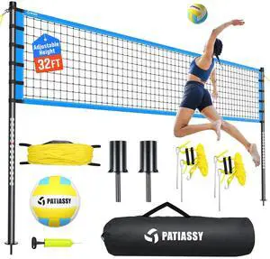 Outdoor Volleyball Net Set for Backyard & Beach, 32FT Regulation Size, Easy Setup Adjustable Height Poles, Portable Net System with PU Volleyball, Pump & Carry Bag Outdoor Volleyball Net Set for Backyard & Beach, 32FT Regulation Size, Easy Setup Adjustable Height Poles, Portable Net System with PU Volleyball, Pump & Carry Bag