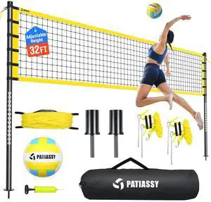 Outdoor Volleyball Net Set for Backyard & Beach, 32FT Regulation Size, Easy Setup Adjustable Height Poles, Portable Net System with PU Volleyball, Pump & Carry Bag Outdoor Volleyball Net Set for Backyard & Beach, 32FT Regulation Size, Easy Setup Adjustable Height Poles, Portable Net System with PU Volleyball, Pump & Carry Bag