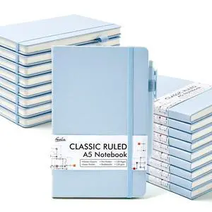 18 Pack Journal Notebook for Work, Business Notebook Bulk Hardcover Lined Writing Journal with Pen Holder for Men Women Note Taking, with 18 Black Pens, 120 GSM, 5.1x8.3, A5, Light Blue 18 Pack Journal Notebook for Work, Business Notebook Bulk Hardcover Lined Writing Journal with Pen Holder for Men Women Note Taking, with 18 Black Pens, 120 GSM, 5.1x8.3, A5, Light Blue