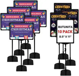 Sign Holder Stand, 8.5 x 11 Inch Sign Stand with Adjustable Height Snap Open, Reusable Sign Stands for Display Advertising Business Signage, Vertical and Horizontal Two View Modes (Black, 10 Pcs) Sign Holder Stand, 8.5 x 11 Inch Sign Stand with Adjustable Height Snap Open, Reusable Sign Stands for Display Advertising Business Signage, Vertical and Horizontal Two View Modes (Black, 10 Pcs)