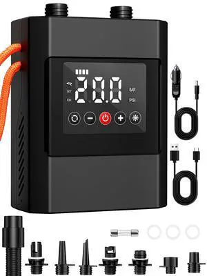 20PSI High Pressure Electric Paddle Board Pump, Rechargeable Battery-Powered, Electric SUP Air Pump with 12V DC Car Connector, Intelligent Dual Stage for Inflatable Paddle Board, Kayak, Boats 20PSI High Pressure Electric Paddle Board Pump, Rechargeable Battery-Powered, Electric SUP Air Pump with 12V DC Car Connector, Intelligent Dual Stage for Inflatable Paddle Board, Kayak, Boats