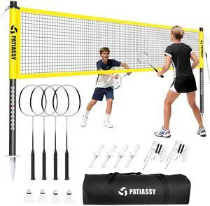 Badminton Set for Backyard, Outdoor Badminton Net with Anti-Sag Design, 4 Professional Badminton Rackets, 4 Shuttlecocks and Carry Bag for Lawn or Beach Badminton Set for Backyard, Outdoor Badminton Net with Anti-Sag Design, 4 Professional Badminton Rackets, 4 Shuttlecocks and Carry Bag for Lawn or Beach