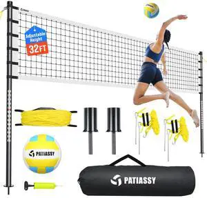 Outdoor Volleyball Net Set for Backyard & Beach, 32FT Regulation Size, Easy Setup Adjustable Height Poles, Portable Net System with PU Volleyball, Pump & Carry Bag Outdoor Volleyball Net Set for Backyard & Beach, 32FT Regulation Size, Easy Setup Adjustable Height Poles, Portable Net System with PU Volleyball, Pump & Carry Bag