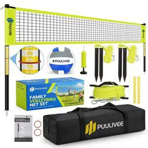32ft/16ft Outdoor Volleyball Net Set for Backyard, Beach, Grass, All-Weather & Easy Setup with 4 Height Adjustable Poles, Anti-Sag Net, Volleyball, Portable Carry Bag, Premium Packaging 32ft/16ft Outdoor Volleyball Net Set for Backyard, Beach, Grass, All-Weather & Easy Setup with 4 Height Adjustable Poles, Anti-Sag Net, Volleyball, Portable Carry Bag, Premium Packaging