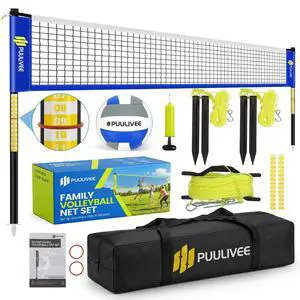32ft/16ft Outdoor Volleyball Net Set for Backyard, Beach, Grass, All-Weather & Easy Setup with 4 Height Adjustable Poles, Anti-Sag Net, Volleyball, Portable Carry Bag, Premium Packaging 32ft/16ft Outdoor Volleyball Net Set for Backyard, Beach, Grass, All-Weather & Easy Setup with 4 Height Adjustable Poles, Anti-Sag Net, Volleyball, Portable Carry Bag, Premium Packaging
