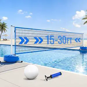 Pool Volleyball Net Set for Inground Pools, 15-30FT Adjustable Full-Coverage Net (No Gap Design), Pool Games for Adults and Family, Poolside Volleyball Nets with Ball, Pump, Weighted Base Pool Volleyball Net Set for Inground Pools, 15-30FT Adjustable Full-Coverage Net (No Gap Design), Pool Games for Adults and Family, Poolside Volleyball Nets with Ball, Pump, Weighted Base